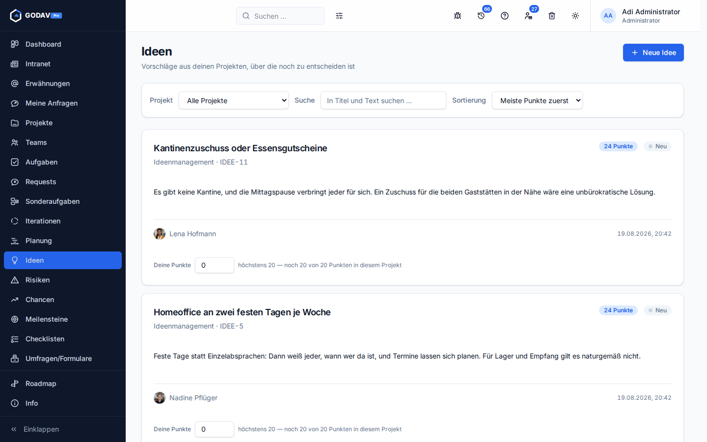 Der Ideen-Blog mit Punktevergabe